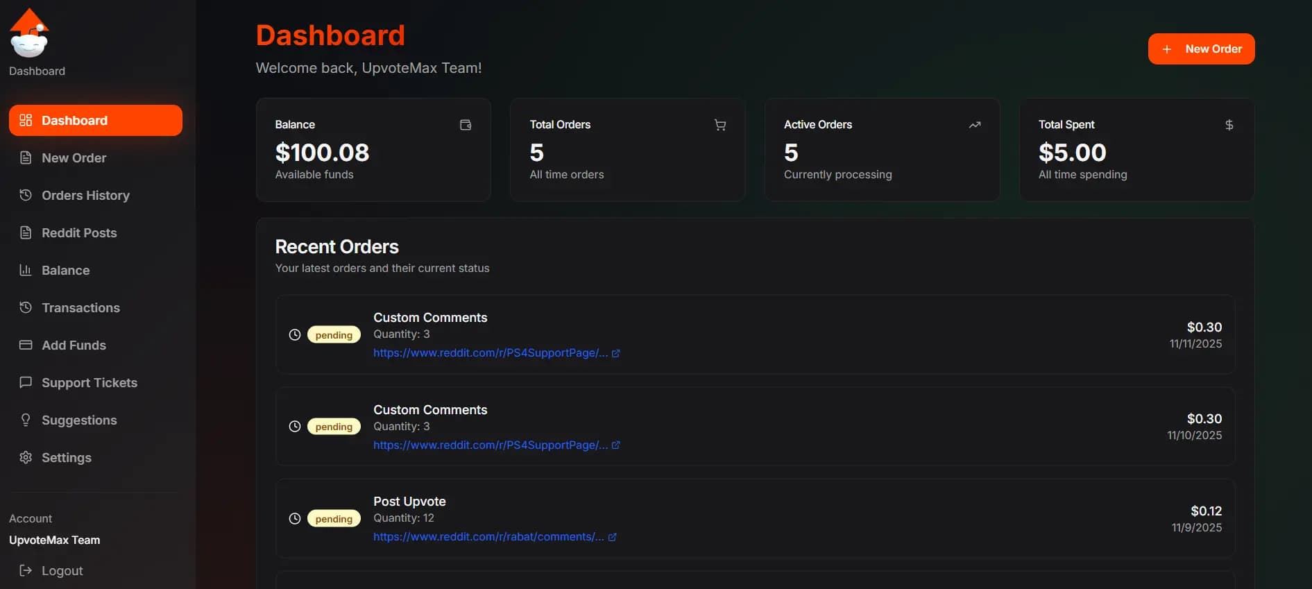UPVOTEMAX Dashboard